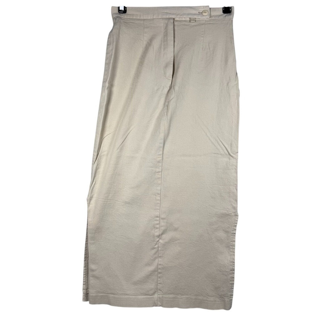 David Paul Maxi Skirt Womens Size 4 Beige Tan Cotton Twill Straight Long Minimal